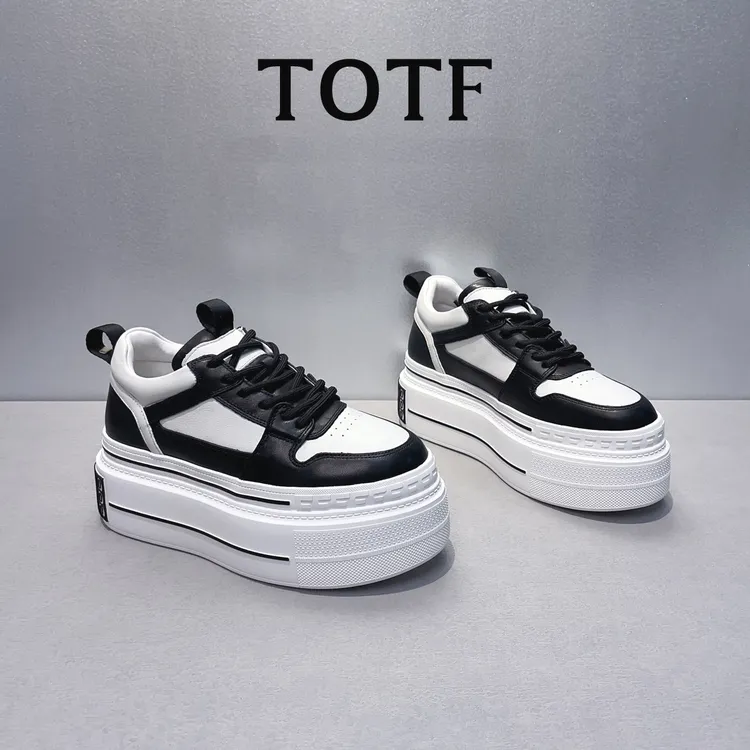 TOTF厚底熊猫鞋增高松糕板鞋2025年春夏潮流显瘦拼色百搭小白鞋女