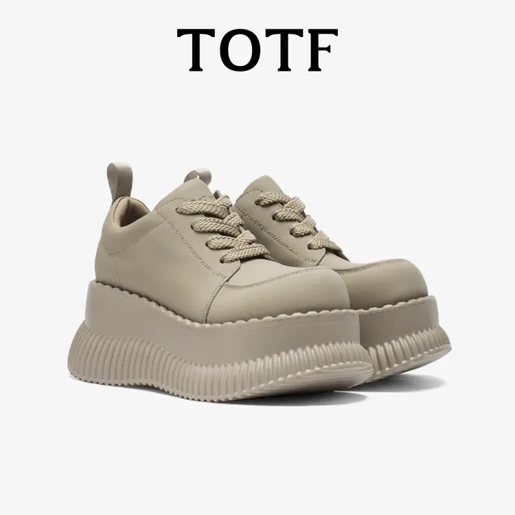 TOTF厚底百搭松糕鞋2025年秋冬新款真皮复古增高潮牌休闲时尚单鞋