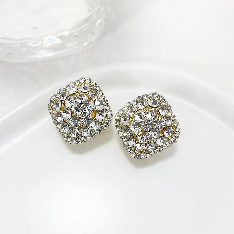 合金仿水晶耳饰 S925银针时尚气质复古港风菱形水耳环耳扣小众百