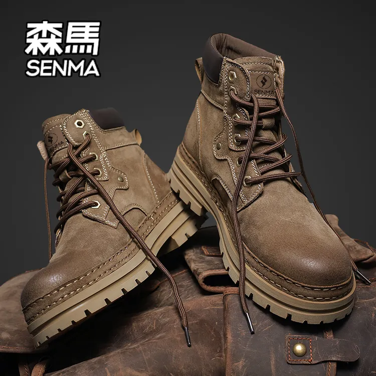 SENMA/森马马丁靴男士2025冬冬加绒新款高帮鞋厚底增高户外工装靴