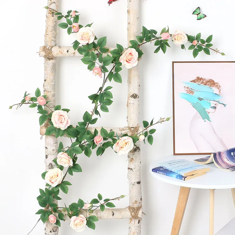 仿真玫瑰花藤假花藤条客厅暖气空调管道装饰缠绕遮挡塑料长条造景