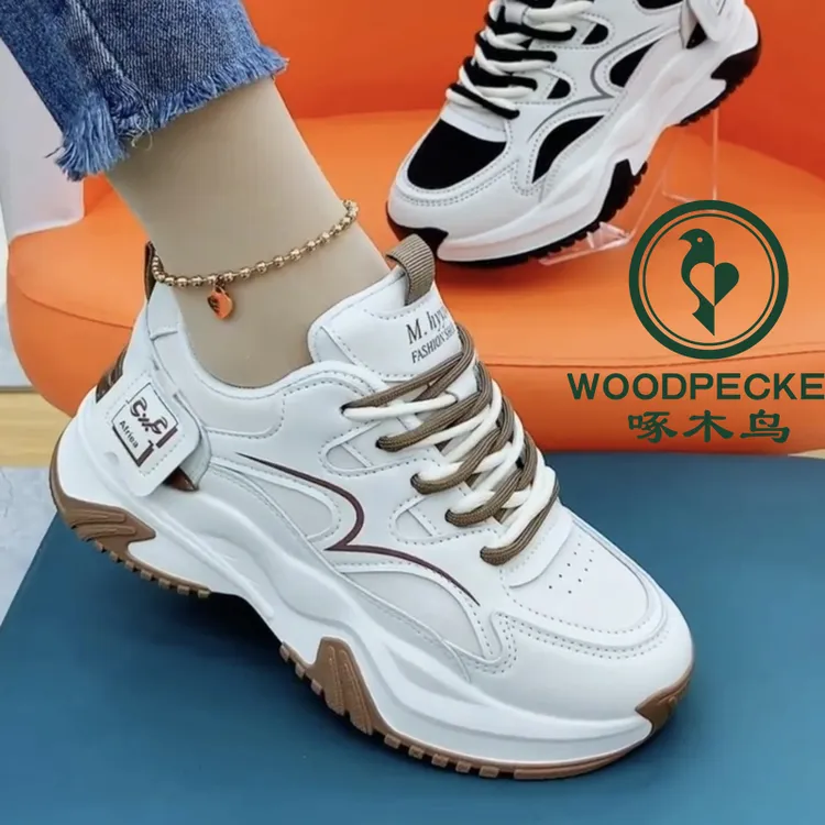 啄木鸟老爹鞋女2025春秋爆款网红女士休闲防滑运动鞋百搭小白鞋子