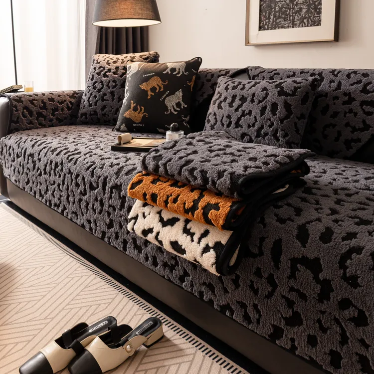 麦颜加厚毛绒豹纹沙发垫2024秋冬新款防滑高级直排皮沙发