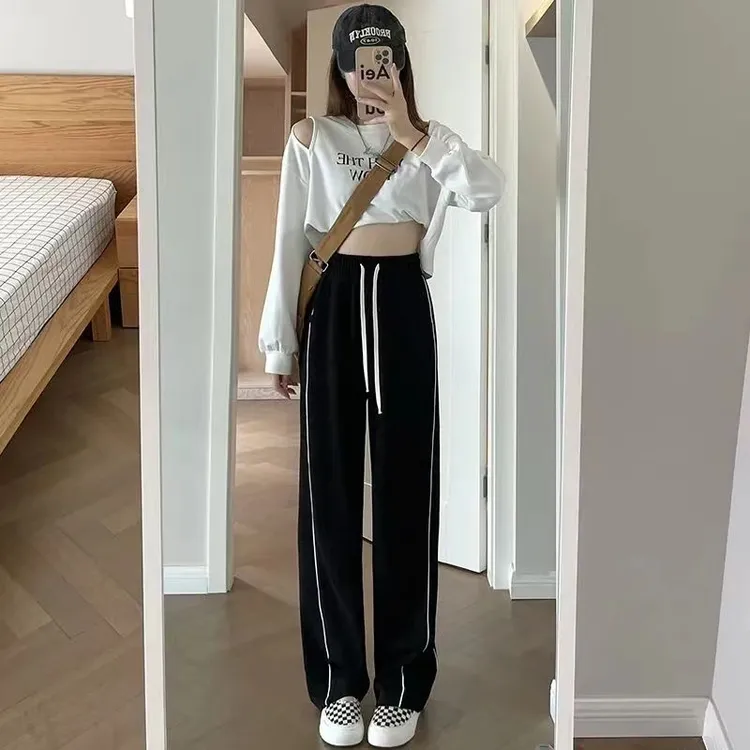 夏季胖MM大码显瘦高腰冰丝阔腿裤女凉爽宽松垂感高个子直筒休闲裤