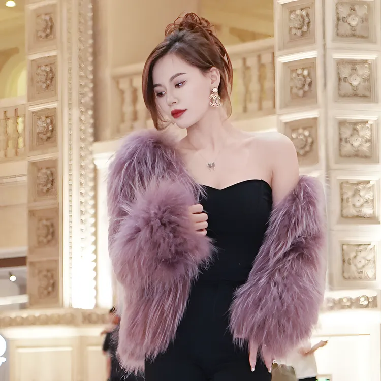 气质名媛貉子真毛皮草外套女加密加厚双面编织真皮草外套