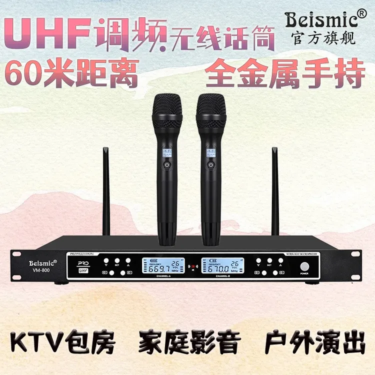专业无线话筒一拖二舞台演出KTV歌房防啸叫手持无线麦克风调频U段