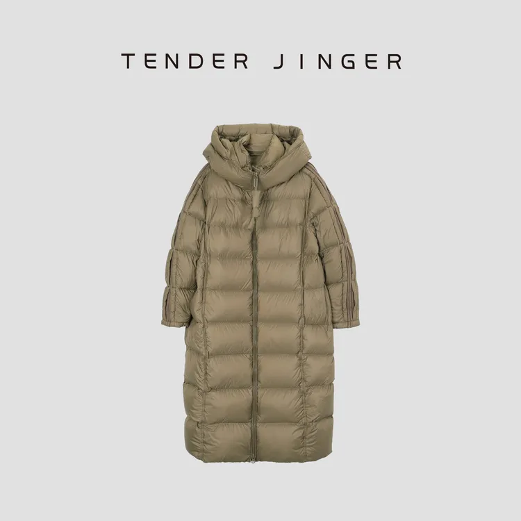 Tender Jinger【黑标】复古运动连帽长款鹅绒服T44XSX79102