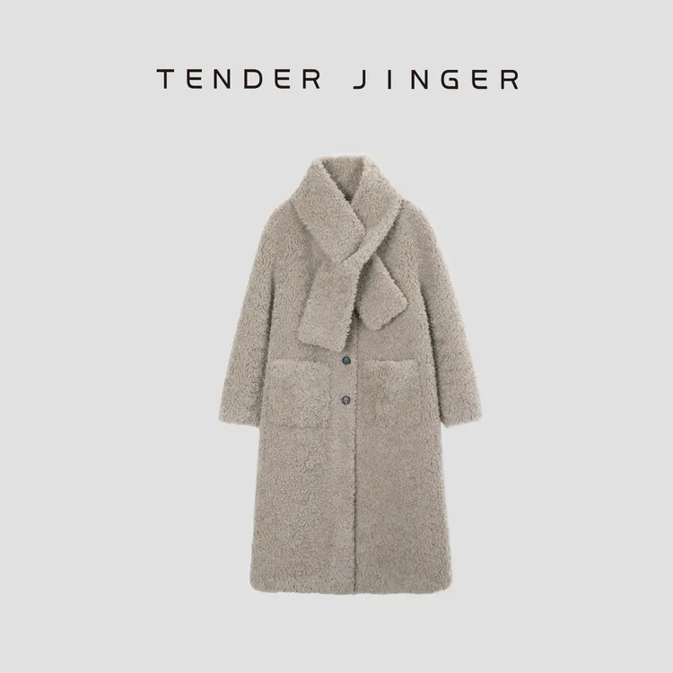 人造皮草 Tender Jinger【黑标】可拆卸围巾长款外套T44PXP79154