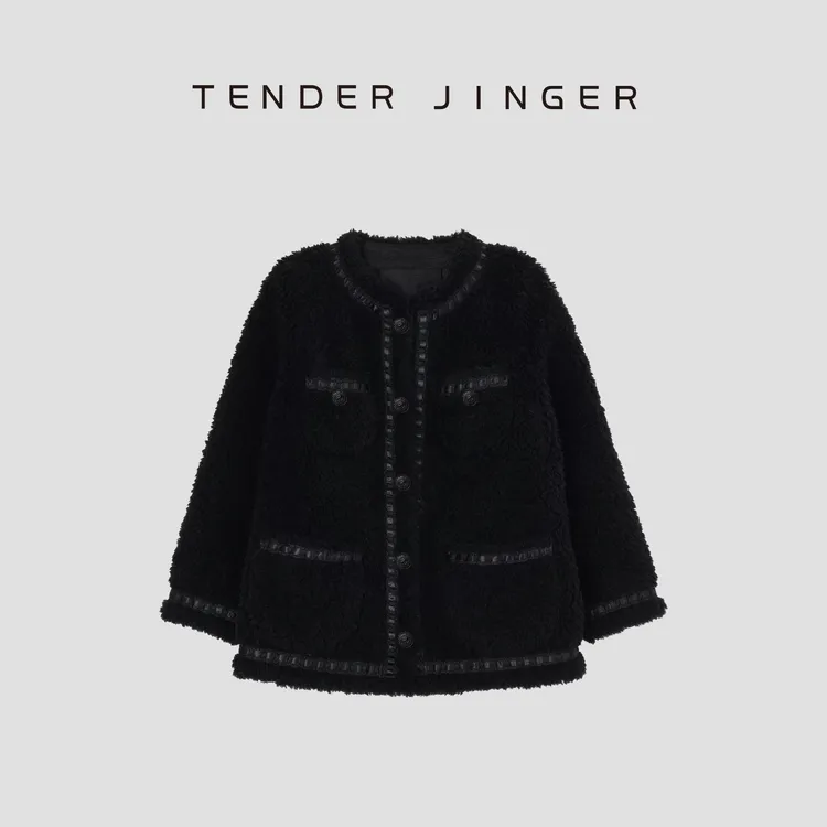 Tender Jinger【黑标】女休闲宽松小香风绵羊毛外套T44XLK79120