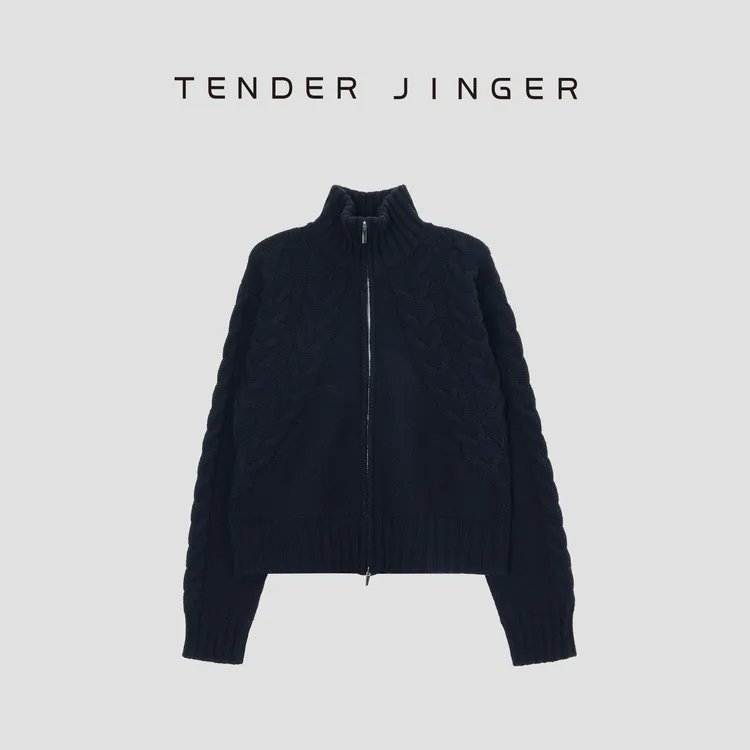 Tender Jinger【专柜】冬季毛绒立领保暖绞花厚拉链毛衣T44BBS79142