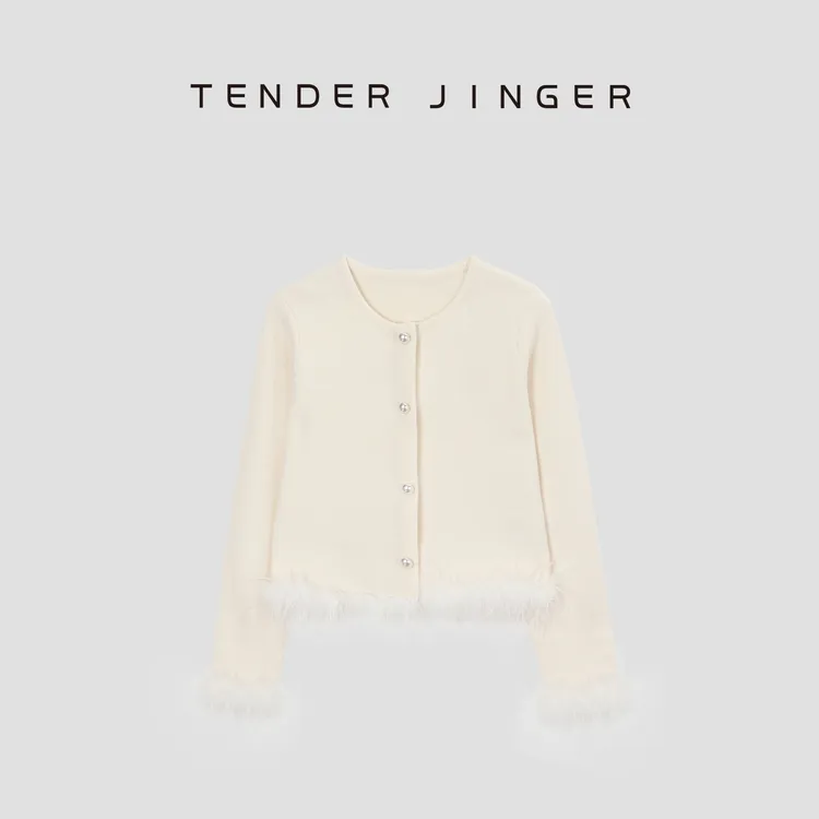Tender Jinger【专柜】圆领羊毛长袖针织开衫T44BBS79098
