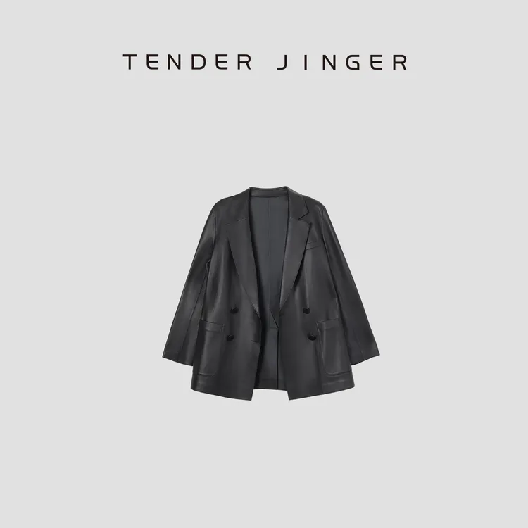 Tender Jinger【黑标】女休闲双排扣皮衣西装外套T43MDD77581