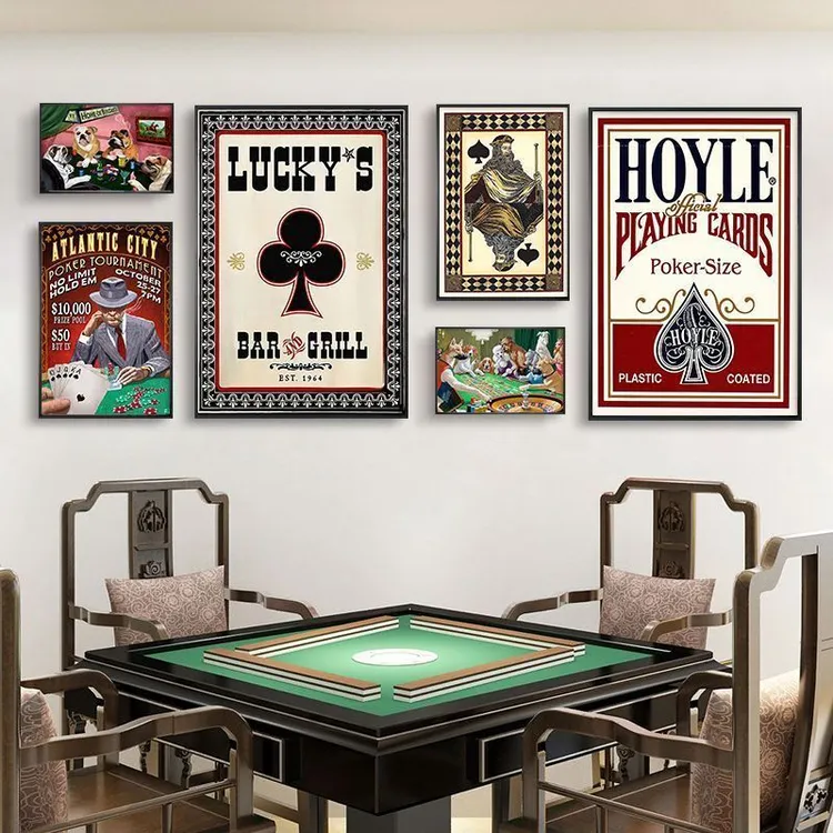 网红棋牌室装饰画德州扑克纸牌娱乐会所赌场桌游室麻将馆包厢挂画