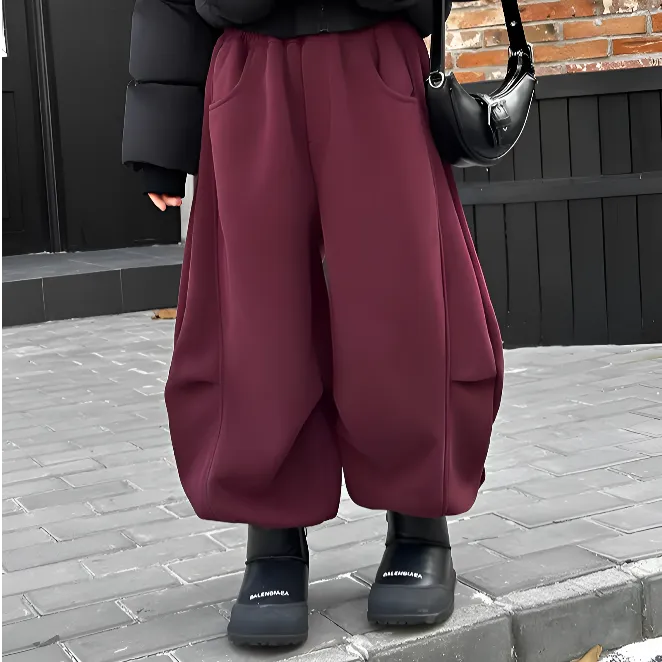 女童加绒裤子冬季新款中大童宽松一体绒卫裤洋气女孩时尚运动裤潮