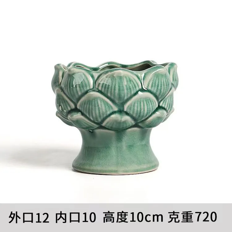 特色中号多肉花盆陶瓷Y75绿色莲花单个