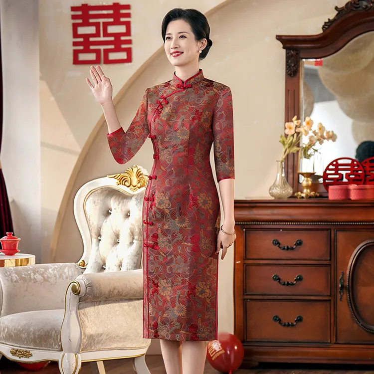 2025【多色可选】高级感新宋锦喜妈妈婆婆婚宴旗袍时尚气质中国风N