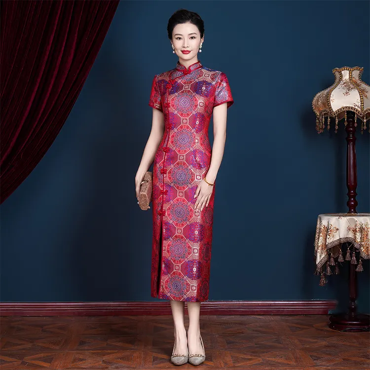 喜婆婆婚宴装2025新夏季中式改良妈妈年轻礼服时尚气质改良旗袍N