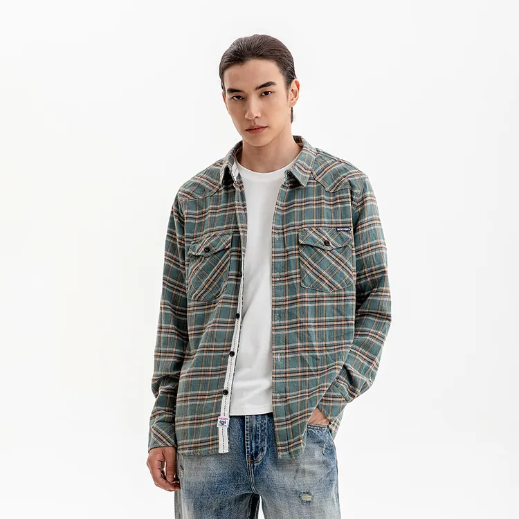 炒舒适秋季新款潮流纯棉格子衬衫男港风休闲长袖外套青少年男装潮