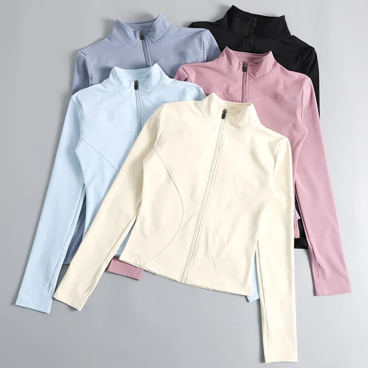 加绒瑜伽服套装女秋冬新款修身拉链立领长袖跑步骑行运动健身外套