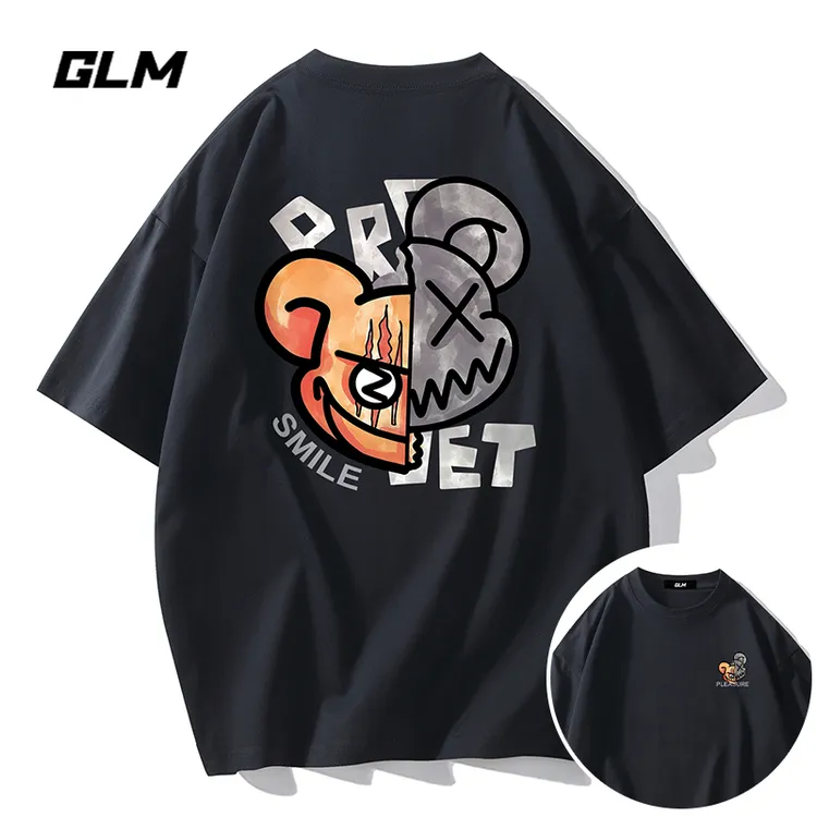 纯棉短袖GLM春夏季男士短袖T恤美式潮流半袖体恤宽松衣服大码男装