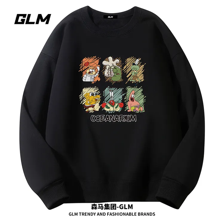 潮牌GLM秋冬季国潮男士卫衣外套加绒加厚长袖T恤打底衫休闲上衣服