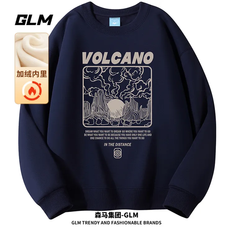潮牌GLM秋冬男士圆领卫衣外套宽松加绒加厚长袖T恤衣服打底衫上衣