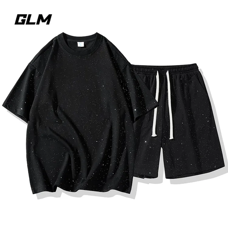 潮牌GLM夏季满天星男士休闲运动套装潮流大码薄款短袖T恤五分短裤