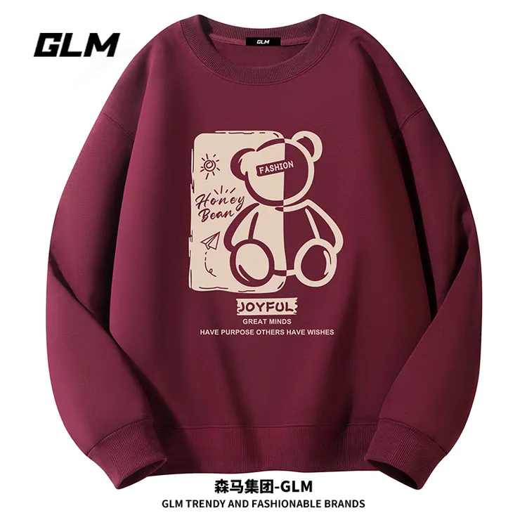 GLM秋冬季宽松卫衣外套休闲长袖T恤打底衫加绒加厚男士圆领衣服男