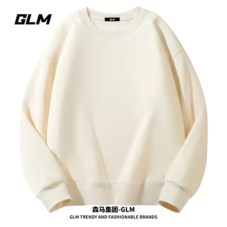 潮牌GLM秋冬季宽松圆领纯色男士卫衣加绒加厚保暖长袖情侣长袖T恤
