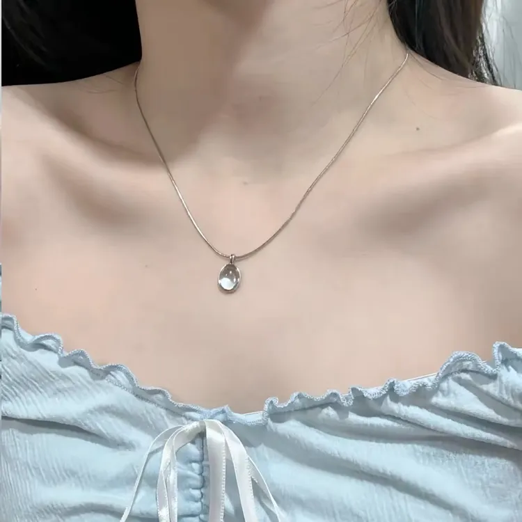 合金仿水晶项链 海蓝宝月光石项链 转运珠福海石蛇骨链百搭小众