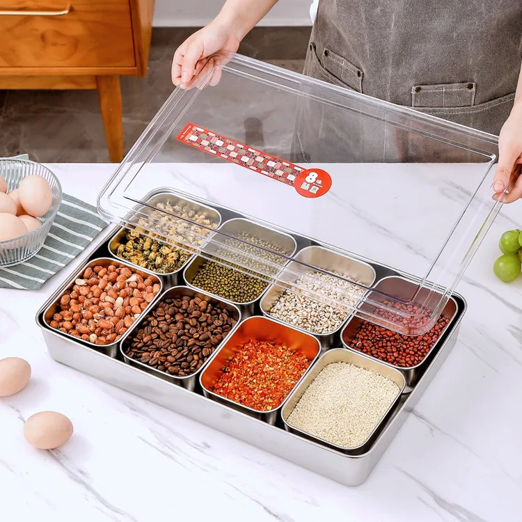 304不锈钢调料盒罐组合八格商用家用厨房收纳多格摆摊调味盒