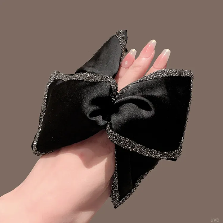 高级感复古气质缎面蝴蝶结抓夹韩系水钻后脑勺鲨鱼夹百搭发夹发卡