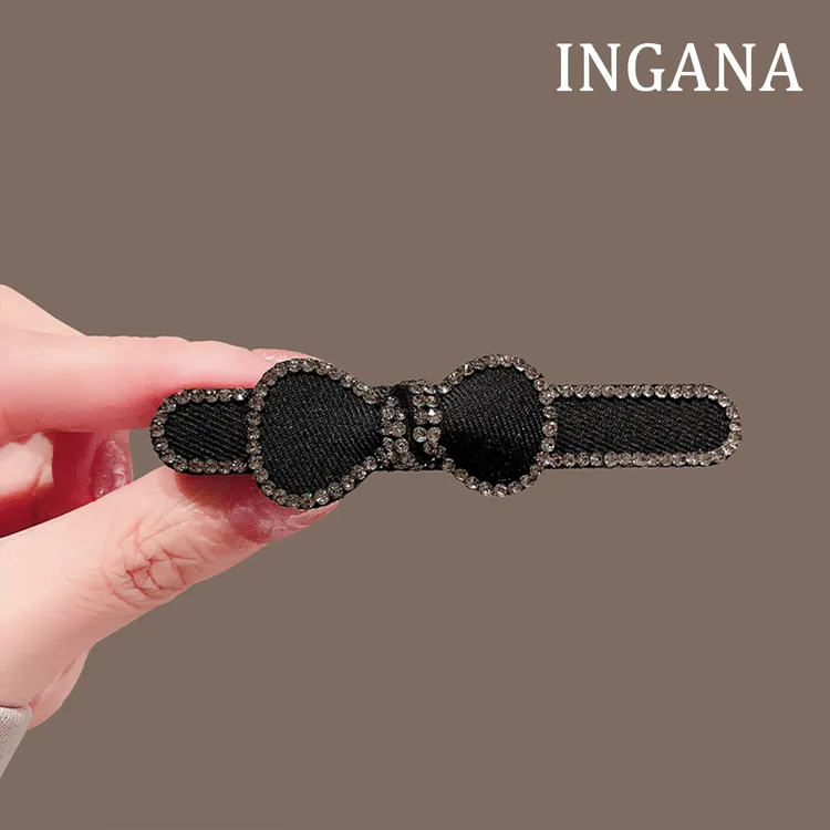 高级感黑色水钻蝴蝶结发夹气质侧边刘海夹顶夹碎发边夹一字夹发卡