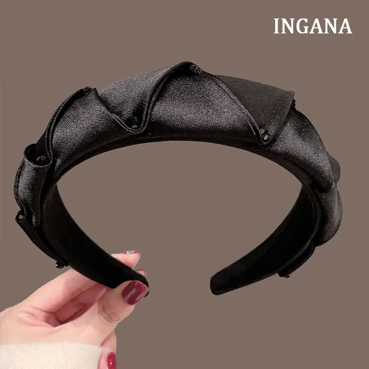 高级感缎面褶皱水钻发箍气质头箍压发发卡女高颅顶显脸小外出头箍