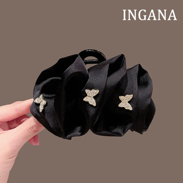 复古气质泡泡抓夹女高级感黑色蝴蝶发夹大号后脑勺盘发鲨鱼夹子