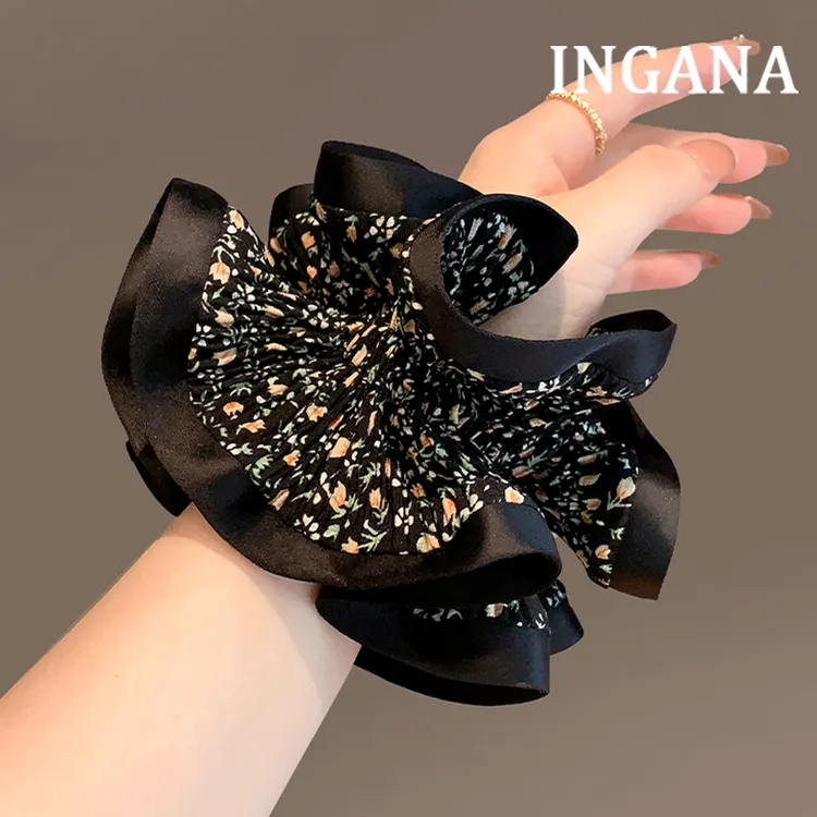 小香风发圈女甜美碎花大肠圈头绳头花双层褶皱发绳盘发扎马尾发饰