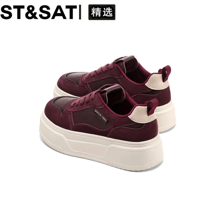 星期六复古增高厚底板鞋女2025冬新款时尚运动安哥拉红松糕休闲鞋