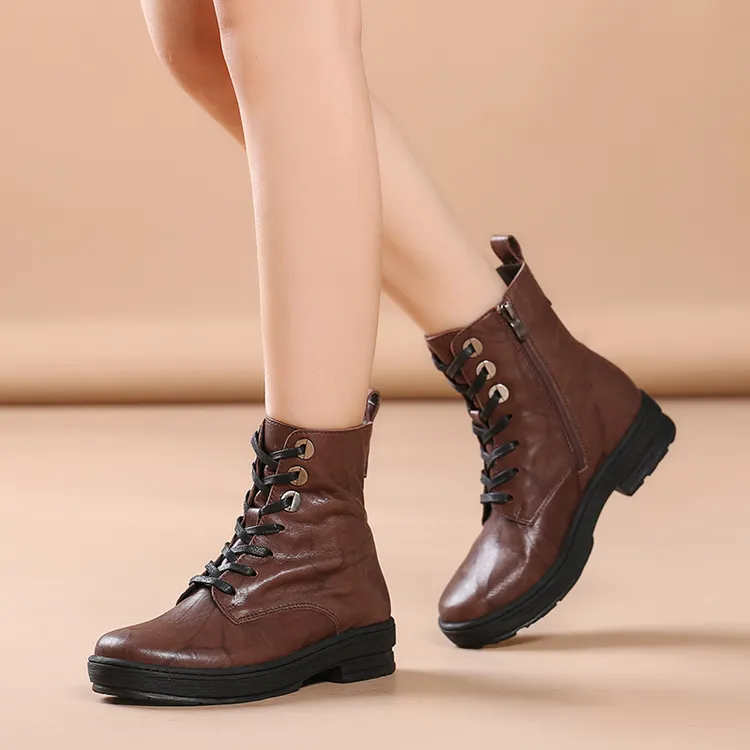 英伦风厚底马丁靴女冬加绒软底软面舒适真皮短靴显脚小保暖雪地靴