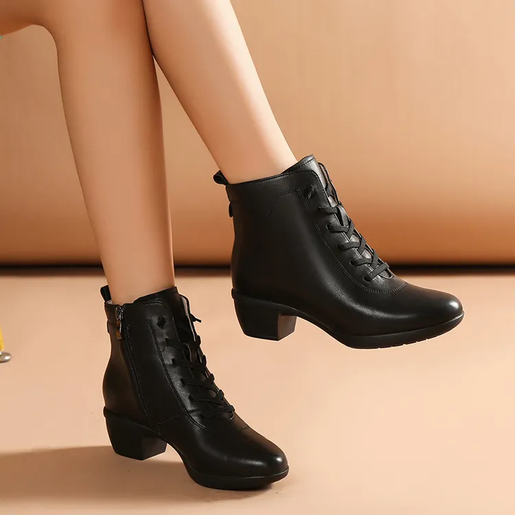 OBONCHI/欧邦驰马丁靴2025秋冬新款真皮软底舒适加绒短靴防滑裸靴