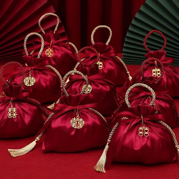 喜糖袋结婚专用糖果喜糖盒子锻布布袋子婚礼手提喜袋空盒包装礼盒