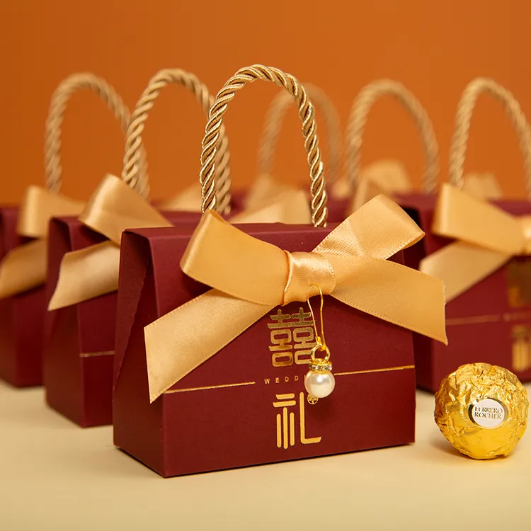 2025新款ins手提式结婚喜糖盒子婚礼糖果盒喜糖袋伴手礼回礼空盒