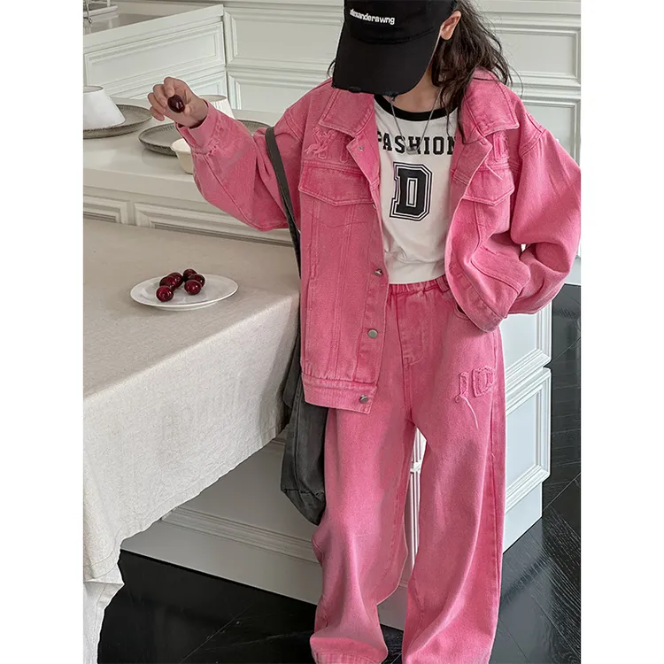 K25965女童2025春装新款牛仔套装儿童外套裤子两件套洋气春秋装潮