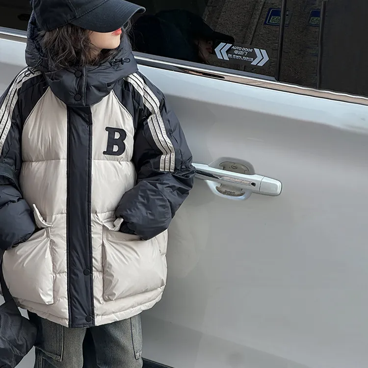 K25261女童羽绒服防寒儿童连帽外套2023冬装韩版新款女大童加厚潮