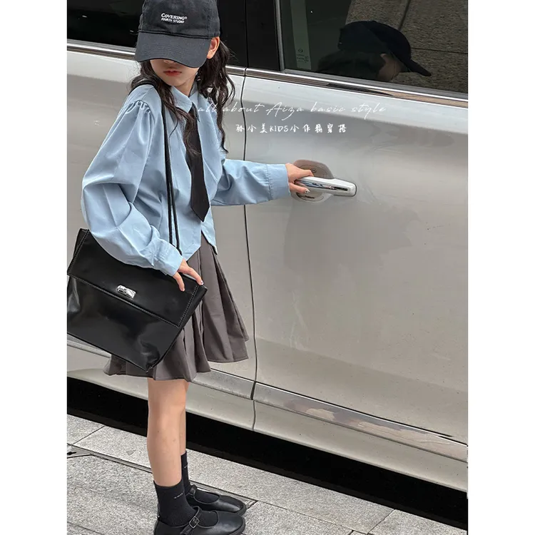 K24783韩国童装女童套装裙jk学院风百褶裙子秋季时髦春装两件套潮