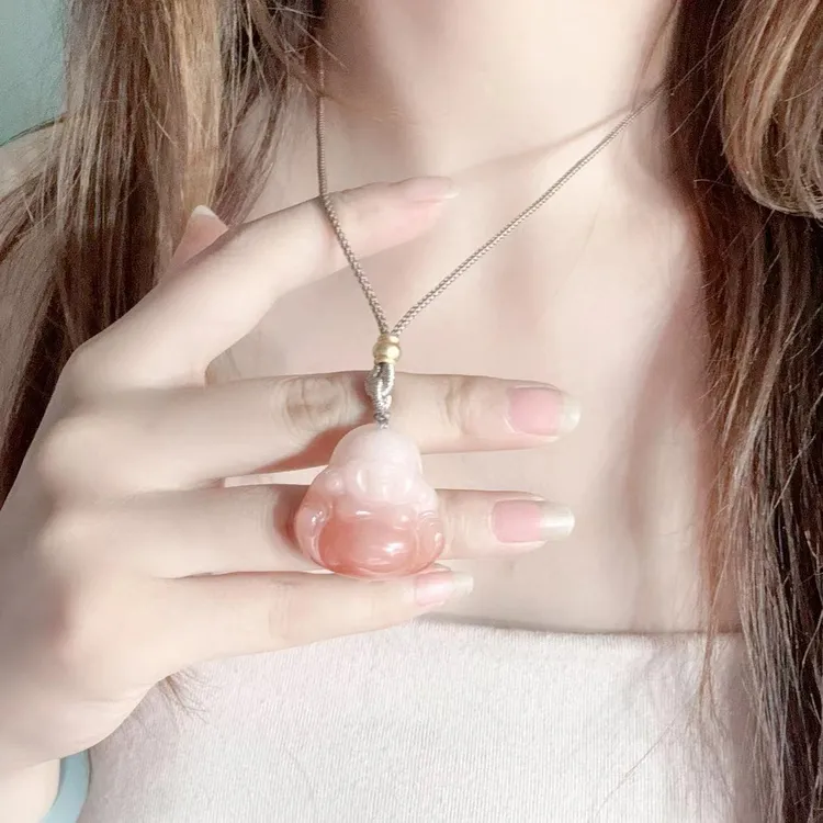 天然金丝玉桃花酿佛公吊坠少女粉气质百搭俏色挂坠清新多样性发货