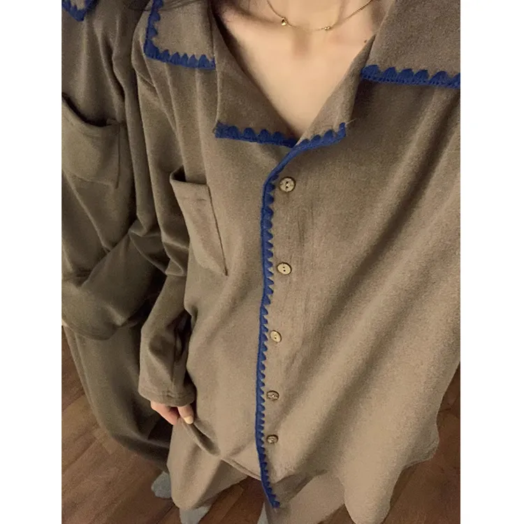 【舒适德绒】ins韩简约睡衣女套装秋冬款长袖长裤大码休闲家居服女