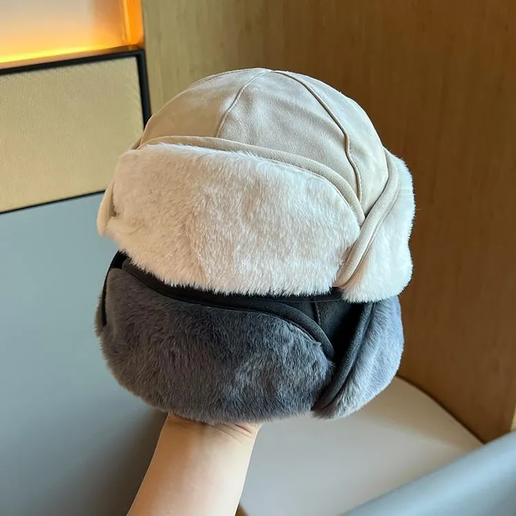 雷锋帽子女新款麂皮绒冬天百搭加厚保暖羊羔毛护耳帽男防寒飞行帽