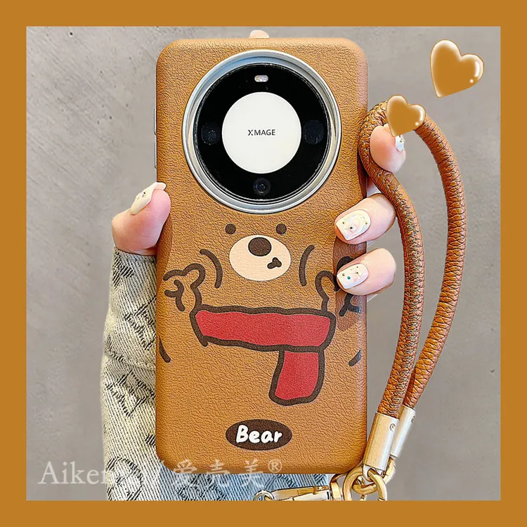 适用华为mate60pro+手机壳mate50pro可爱卡通Mate40pro红围巾小熊