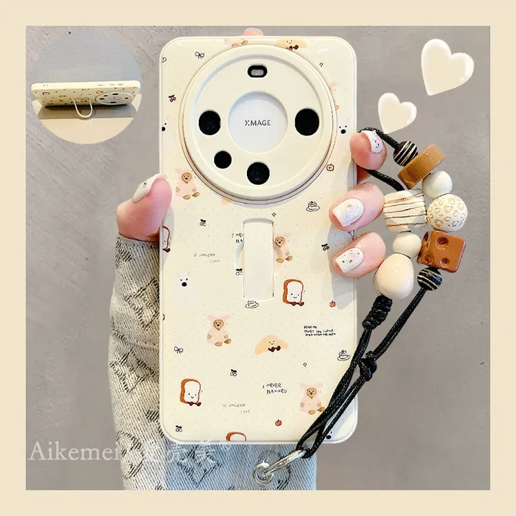 适用华为mate70pro+手机壳吐司面包小熊mate60pro+可拉伸指环支架