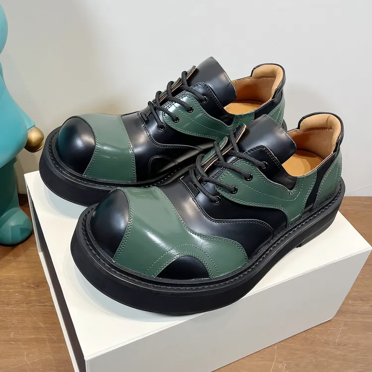 大翘头~曲线厚度增高德比鞋男士拼色大头鞋车缝线休闲皮鞋低帮鞋